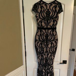 Black Lace, Cap Sleeve Long Gown